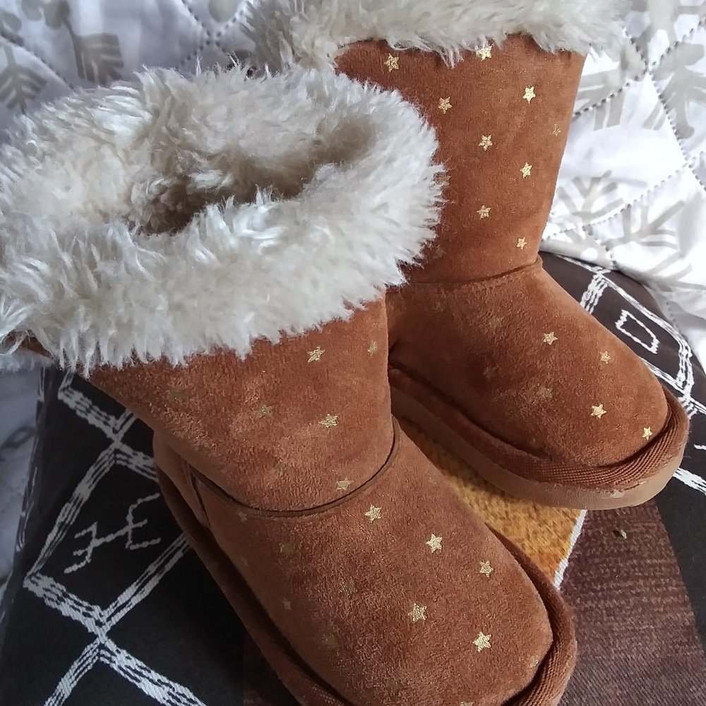 TRUE CRAFT Toddler Girls Rellie faux Fur Boots tan brown suede size 5M
